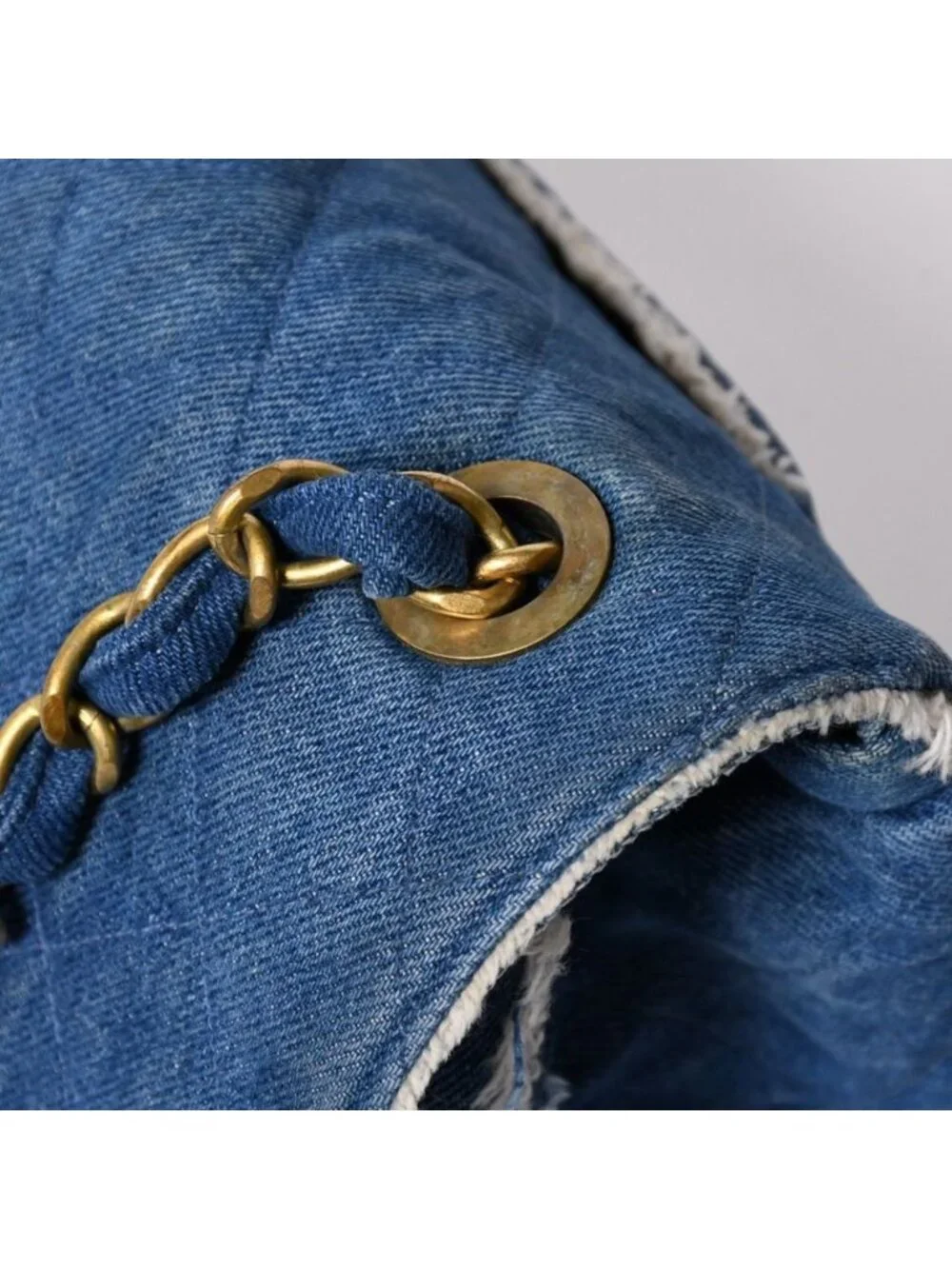Chanel Chenel Maxi Quilted Single Flap Chain Shoulder Bag Denim Blue Gold